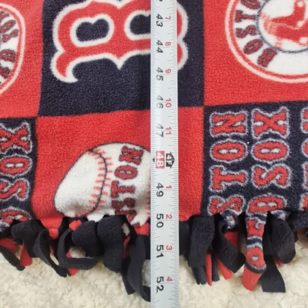 Boston Red Sox Double Fleece Throw Blanket Handmade 48x48 Red Navy Blue Large